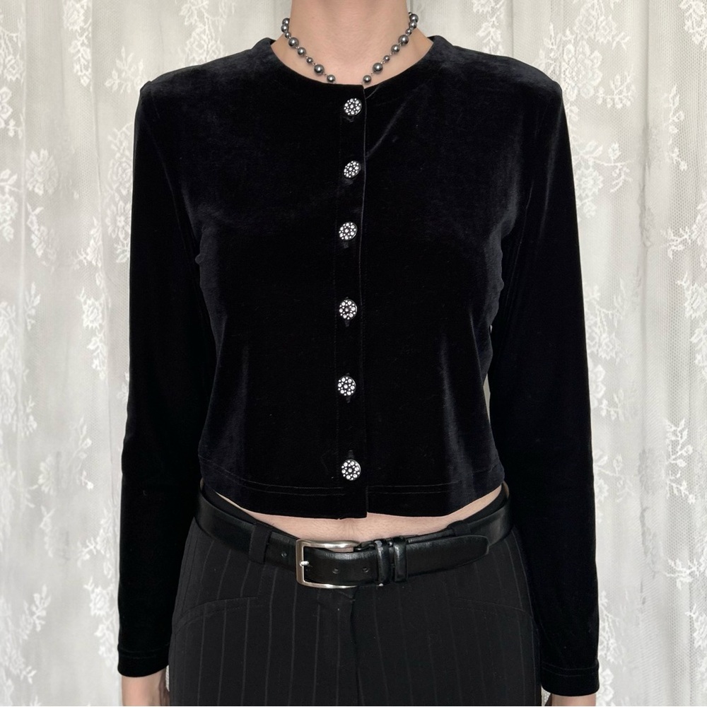 Vintage Vamp Black Velvet Cropped Cardigan